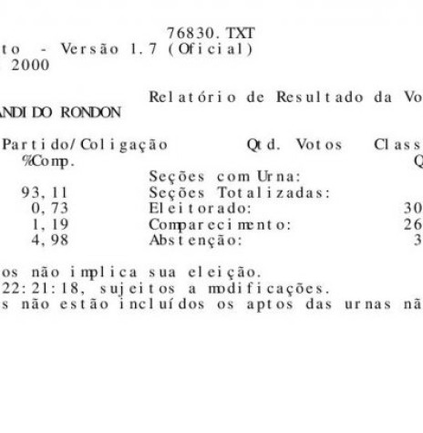 Boletim do TRE-PR (parte final) com resultado das eleições municipais de Marechal Cândido Rondon de 2000. Imagem: Acervo TRE-PR - FOTO 22 -
 -