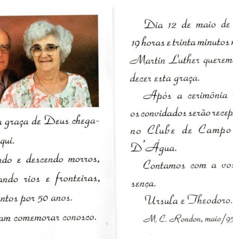 Convite para as Bodas de Ouro do casal Theodoro e Úrsula Koniecziniak. 
Imagem: Acervo Fred Teodoro Koniecziniak - Curitiba - FOTO 5 - 