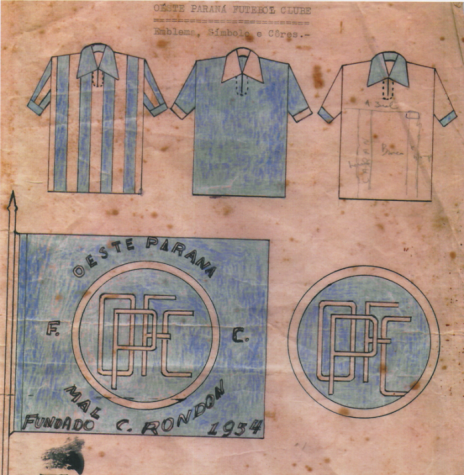 Detalhes do uniforme, bandeira e símbolo do extinto Oeste Paraná Futebol  Clube de Marechal Cândido Rondon. 
Imagem: Acervo Liga Rondonense de Esportes - Gentileza: Marcio Andrei Rauber - FOTO 4 - 