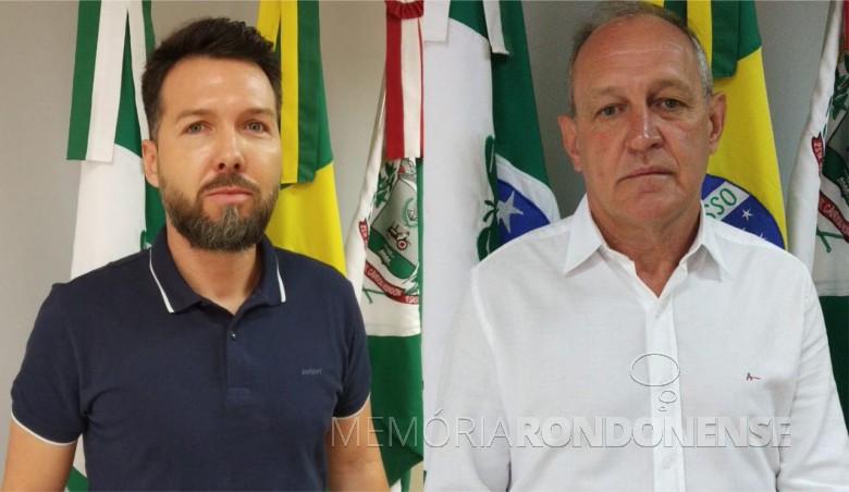 Diogo Schneider (Bolha) e vereador Valdir Port (D), nomeados secretários municipais da Prefeitura Municipal de Marechal Cândido Rondon, em janeiro de 2021.
Imagem: Acervo Imprensa MCR - FOTO 6 -