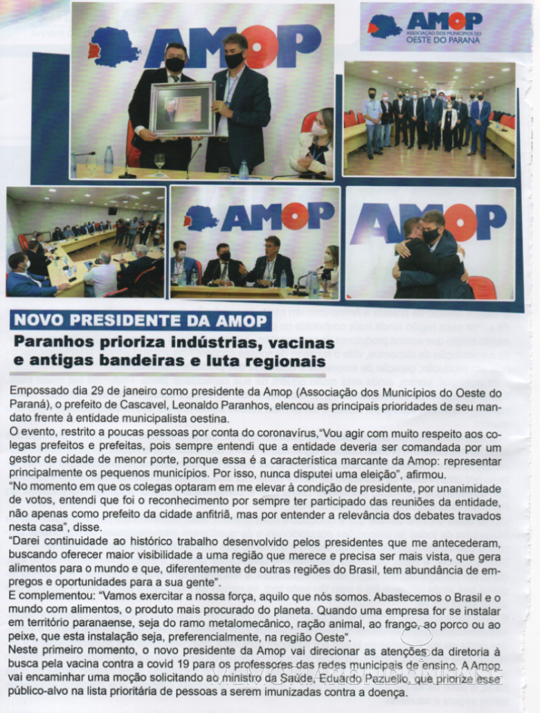 Destaque da Revista AMOP sobre a posse de Leonaldo Paranhos como presidente da entidade.
Imagem: Acervo AMOP (revista) - FOTO 10 - 