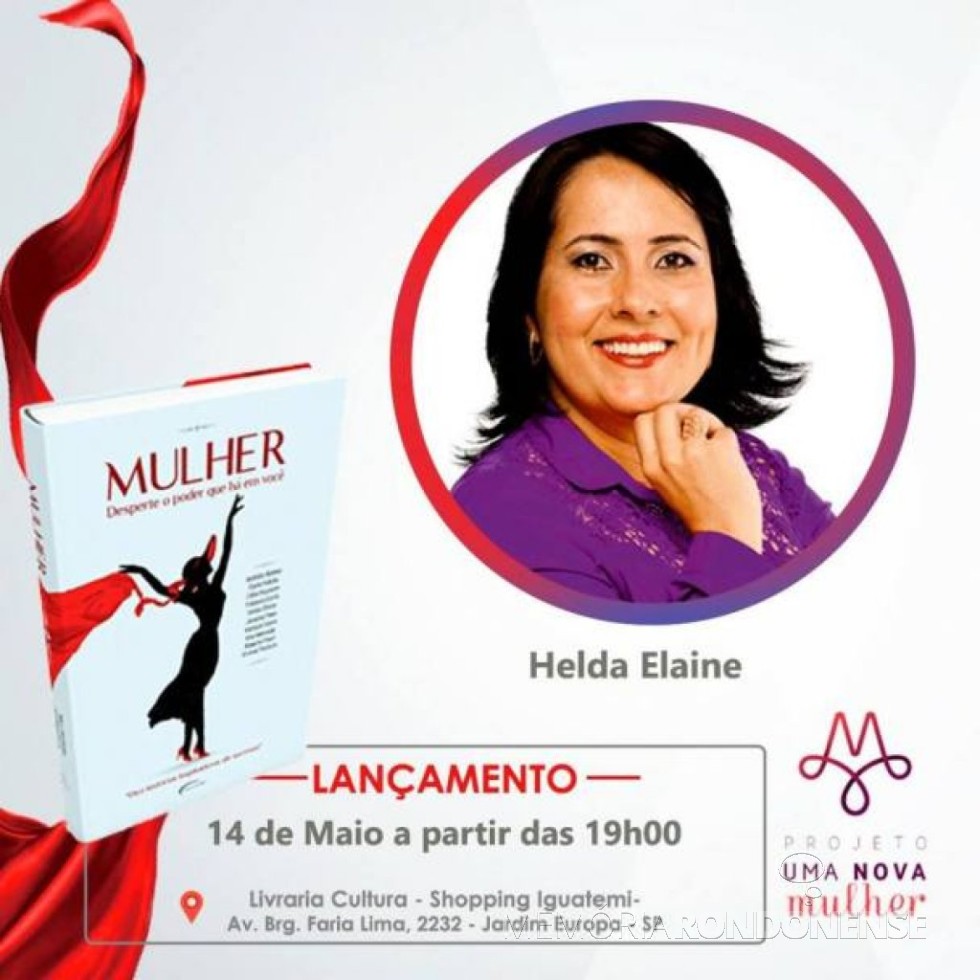 Cartaz de lançamento do livro da palestrante  Helda Elaine Völz Bier, na cidade de São Paulo. 
Imagem: Acervo O Presente -- FOTO 12 -
