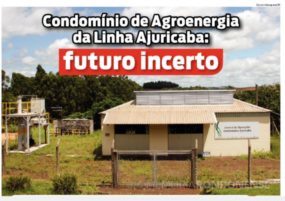Destaque de capa do jornal O Presente sobre o Condomínio de Agroenergia de Linha Ajuricaba. 
Imagem: Acervo O Presente - FOTO 10 - 