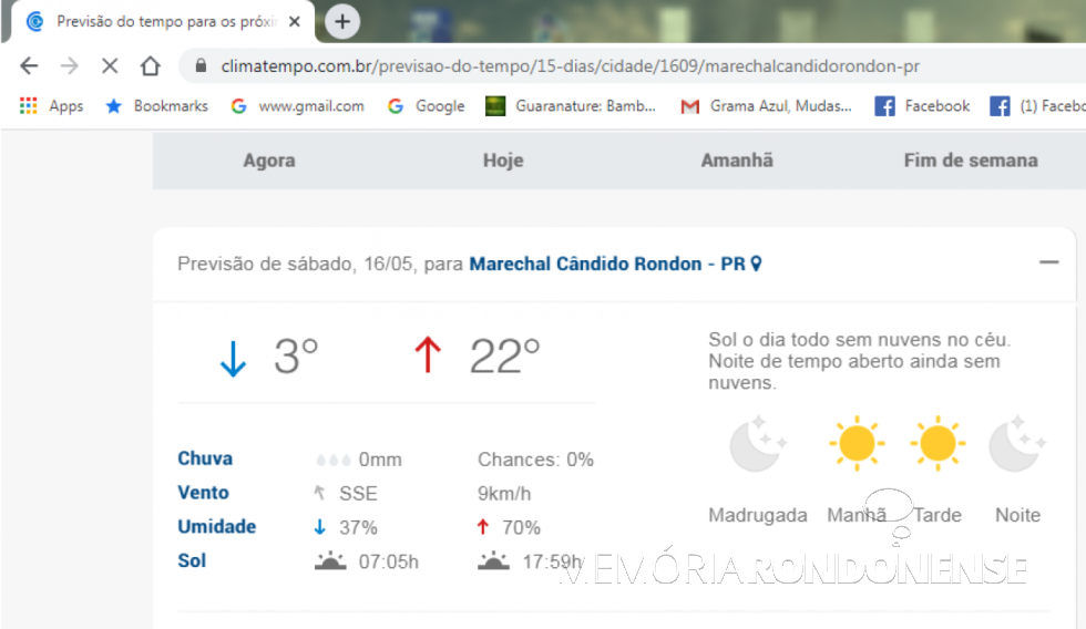 Previsão de temperatura mínima média da empresa Climatempo para a cidade de Marechal Cândido Rondon. Imagem: Acervo Climatempo - FOTO 12 -