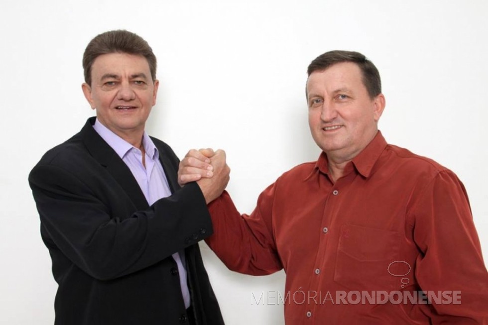 Norberto Pinz (e) e Noedi Hardt que tomaram posse em 01 de janeiro de 2021, como prefeito e vice-prefeito, respectivamente do município de Nova Santa Rosa.
Imagem: Acervo Rádio Difusora do Paraná - FOTO - 69   -