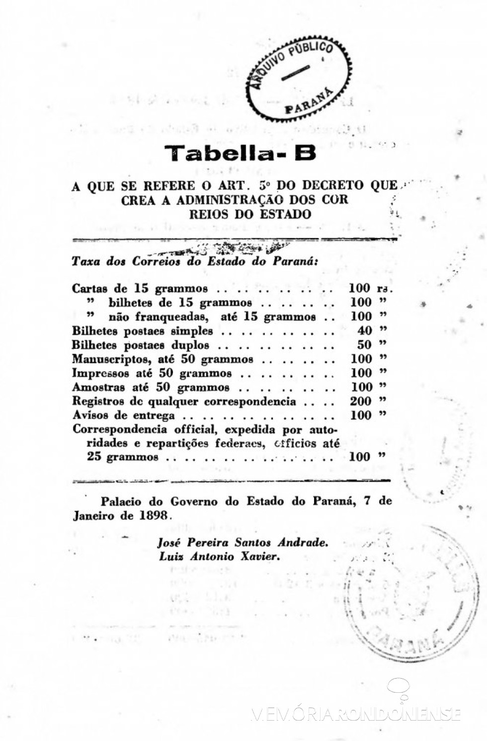 Página final da publicação da Lei nº 276/1898.
Imagem: Acervo Arquivo Público do Paraná - FOTO 6 -