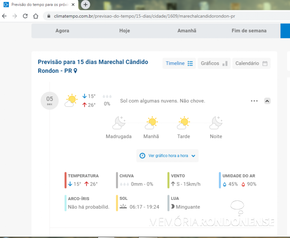 Previsão climatológica da empresa Climatempo para doa 04 de fevereiro de 2021, na cidade de Marechal Cândido Rondon. 
Imagem: Acervo da empresa - FOTO 11 -