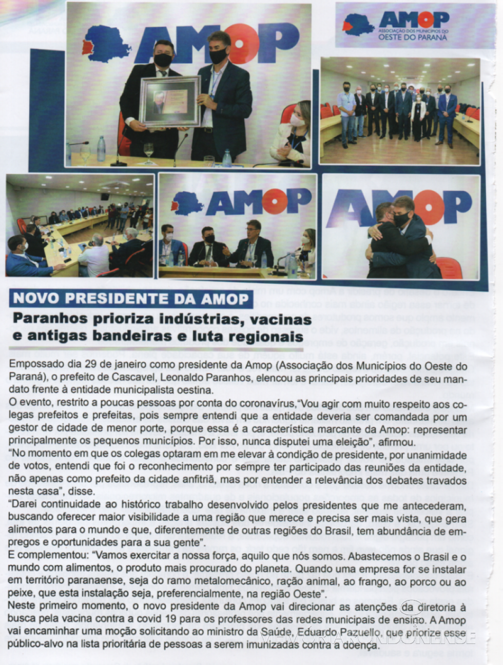 Destaque da Revista AMOP sobre a posse de Leonaldo Paranhos como presidente da entidade.
Imagem: Acervo AMOP (revista) - FOTO 11 - 