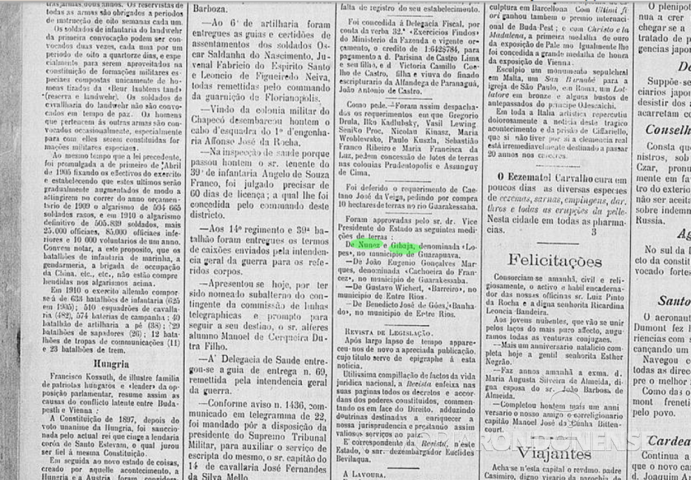 Publicação de aprovação da área medida em favor da empresa de Posadas, Nuñez y Gibaja, no extinto jornal curitibano 