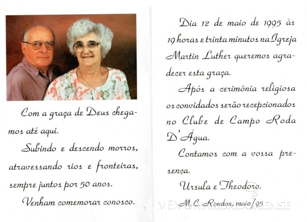 Convite para as Bodas de Ouro do casal Theodoro e Úrsula Koniecziniak. 
Imagem: Acervo Fred Teodoro Koniecziniak - Curitiba - FOTO 5 - 