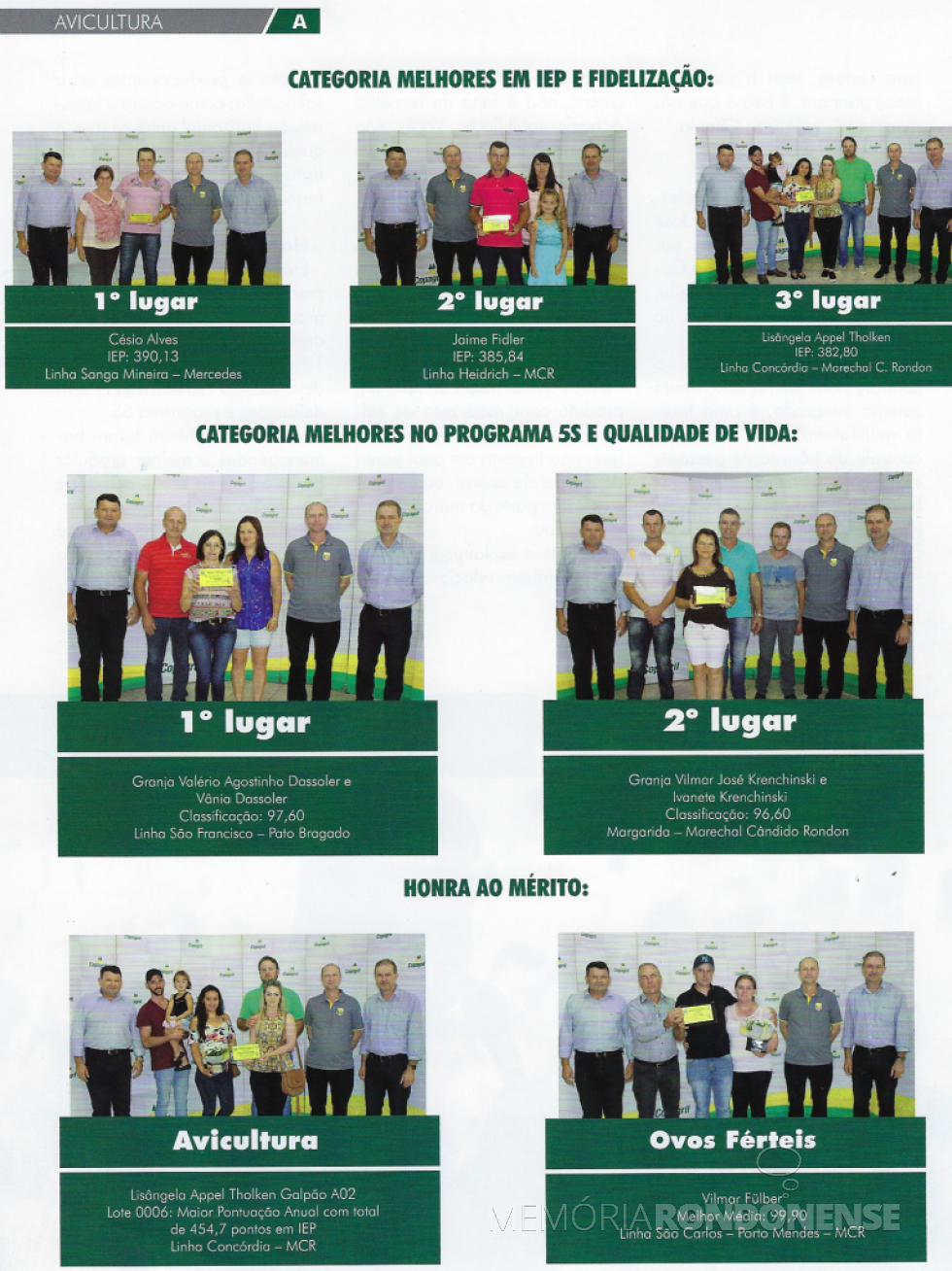 Premiação dos associados da Copagril com destaque na avicultura. 
Imagem: Revista Copagril nº 100 - FOTO 7 - 