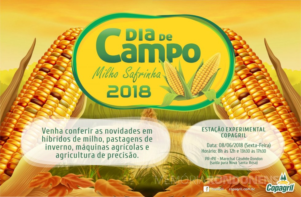 Dístico do Dia de Campo Milho Copagril 2018. 
Imagem: Acervo Imprensa Copagril - FOTO 11 - 