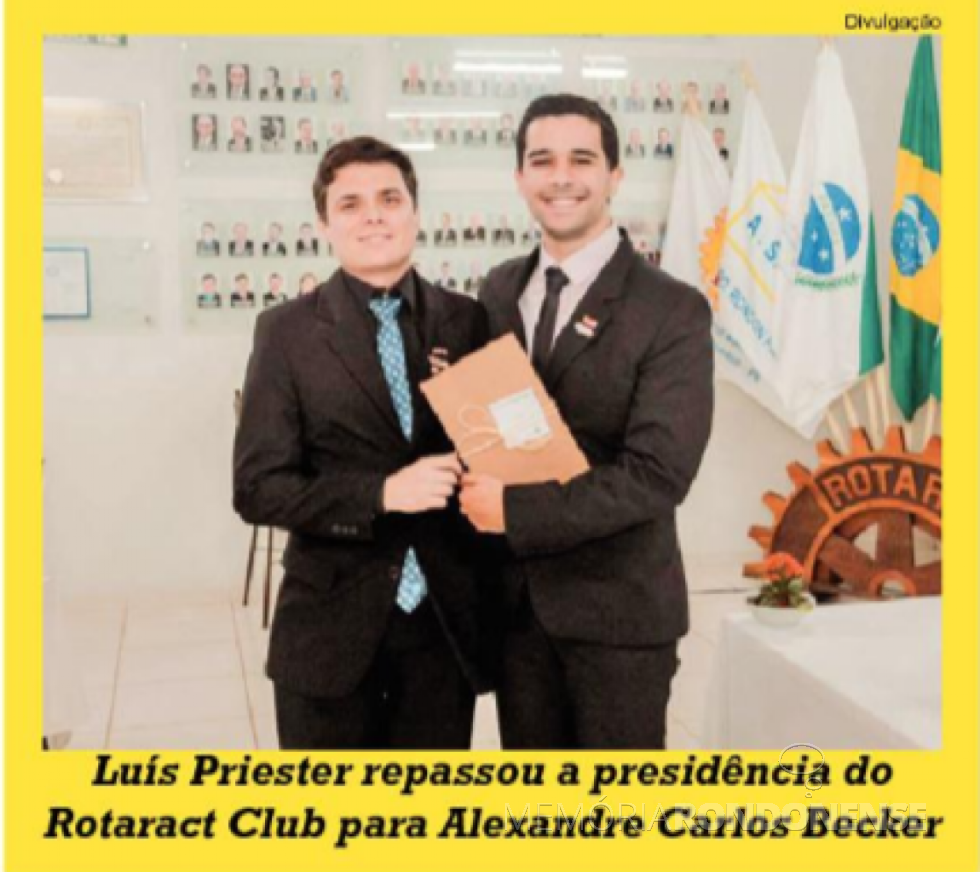 Transmissão de cargo de presidente no Rotaract Club de Marechal Cândido Rondon para a gestão 2019/2010. 
Imagem: Acervo O Presente - FOTO 14 - 
