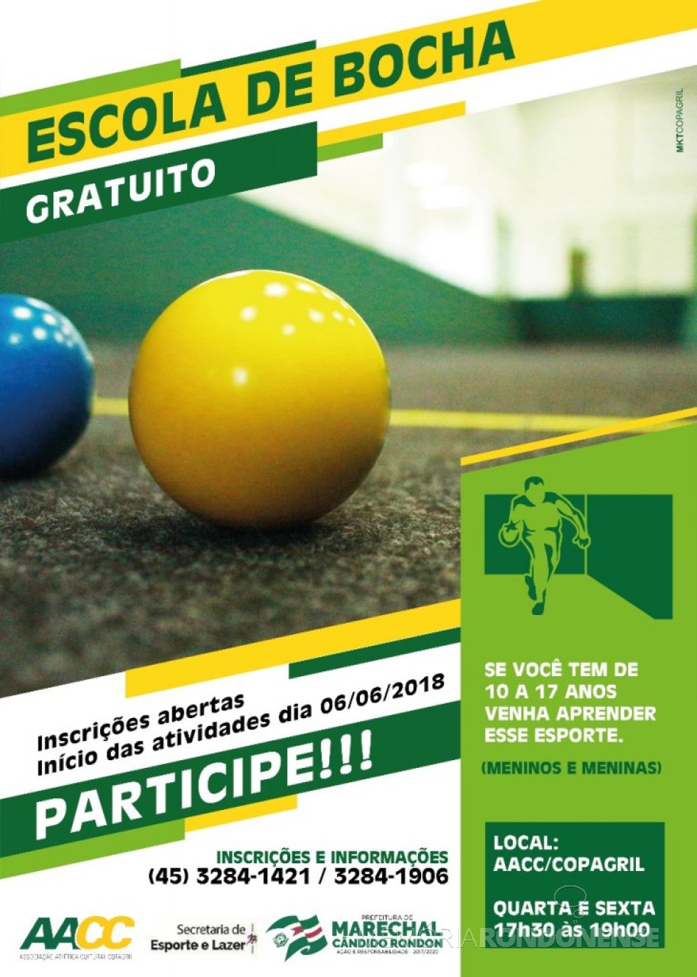 Cartaz-convite para a Escola de Bocha, organizado em Marechal Cândido Rondon. 
Imagem: Imprensa PM-MCR - FOTO 10  - 