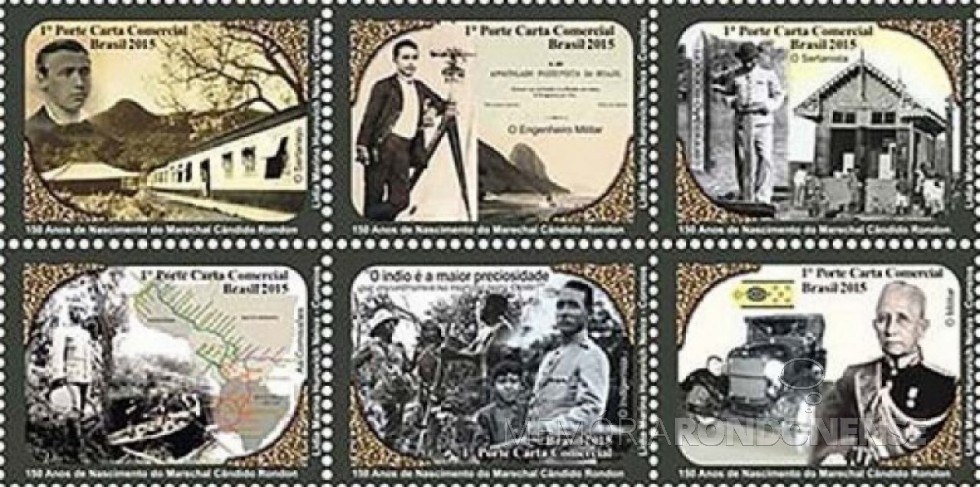 Sextilha de seis selos em homenagem aos 150 anos de nascimento do Marechal Cândido Mariano da Silva Rondon. Imagem: Acervo Joficur – FOTO 13 - 