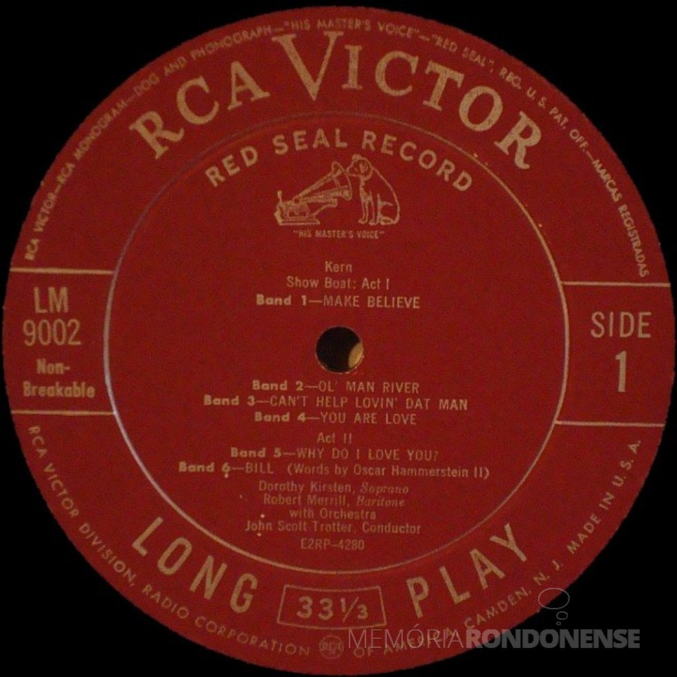 Primeiro disco de vinil  lançado pela RCA Victor nos Estados Unidos, no começo de 1950. 
Imagem:  Acervo CVINYL.COM - FOTO 1 - 